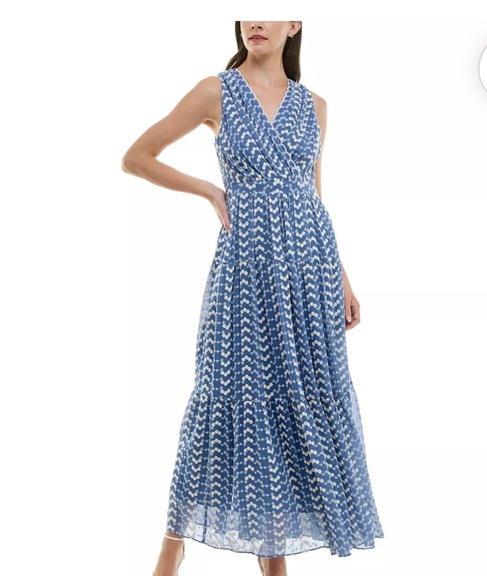 Taylor Foldover V-Neck Embroidered Tiered Maxi Dress Sz 22W Cottagecore Prairie